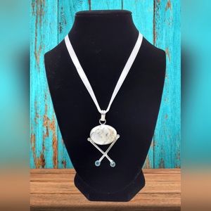 925 Sterling Silver Blue Topaz and Dendrite Agate Pendant Necklace